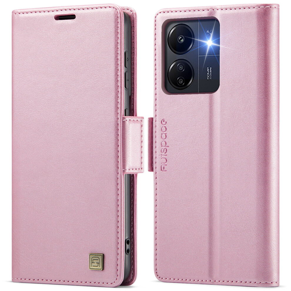 (Pink) For Xiaomi Poco C65 4G / Xiaomi Redmi 13C 4G Case Autspace A11 Rfid Blocking Retro Leather Cell Phone Wallet Cover Pink 6914282252184