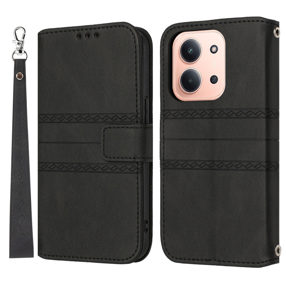 (Black) For Xiaomi Redmi 15C 4G (Global) (171Mm) / Poco C85 4G (171Mm) Skin-Touch Leather Imprinted Phone Cover With Wrist Strap Black 6914286429414