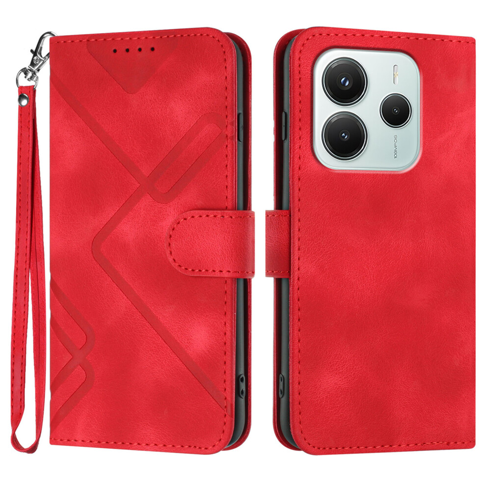 (Red) For Xiaomi Mi Note 14 4G (164.84Mm) Wallet Case Line Imprinted Pu Leather Phone Cover With Strap Red 6914285840753