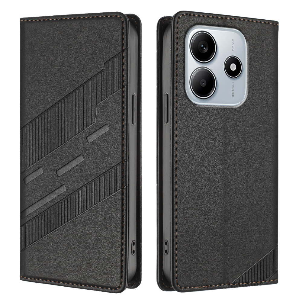(Black) For Xiaomi Redmi Note 14 4G (164.84Mm) Phone Cases Punk Style Imprinted Wallet Stand Leather Cover Black 6914286438034