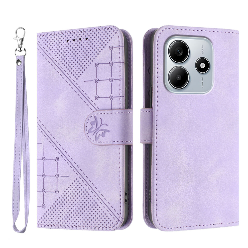 (Purple) For Xiaomi Redmi Note 14 4G (163.25Mm) Leather Wallet Case Butterfly Flower Imprinted Phone Cover With Strap Purple 6914287717305