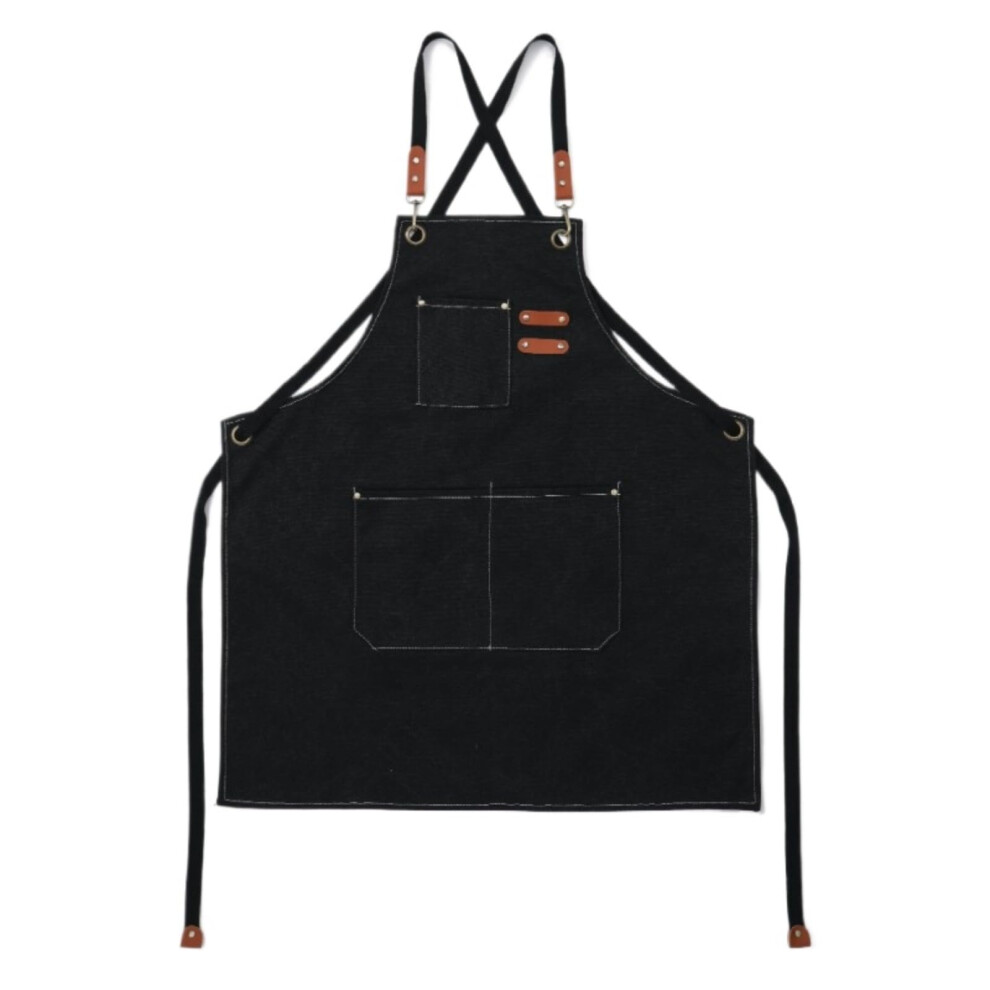 Canvas Work Apron With Crossback Straps 78 X 68 Cm Multiple Pockets Color Options Black Blue Grey Brown 9365049257954