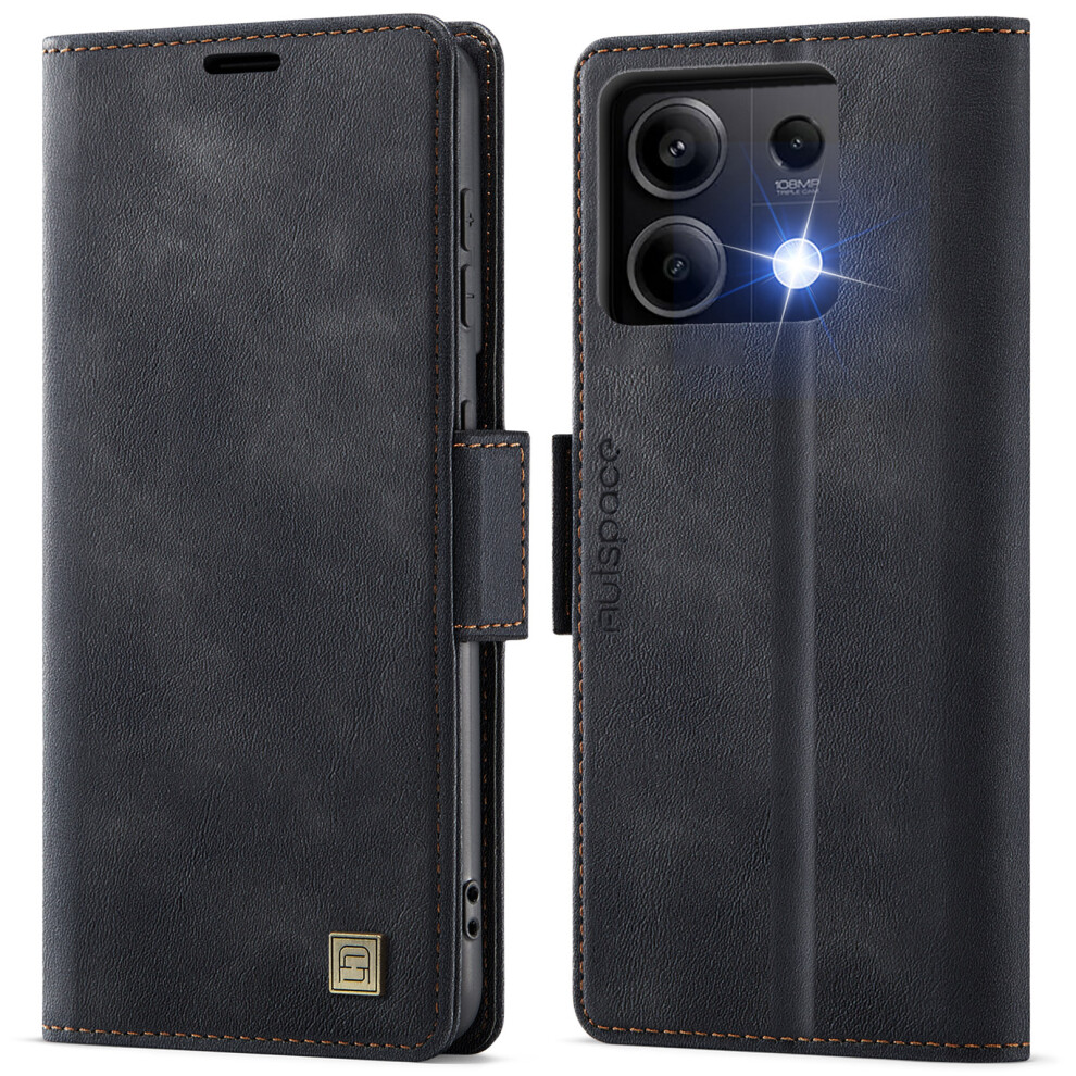 (Black) For Xiaomi Redmi Note 13 5G Case Autspace A11 Rfid Blocking Retro Leather Cell Phone Wallet Cover Black 6914288415248