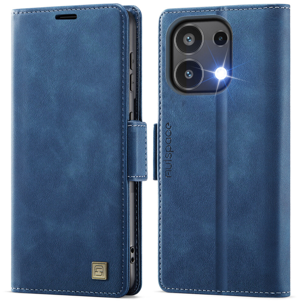 (Blue) For Xiaomi Redmi Note 13 4G Case Autspace A11 Rfid Blocking Retro Leather Cell Phone Wallet Cover Blue 6914288852074