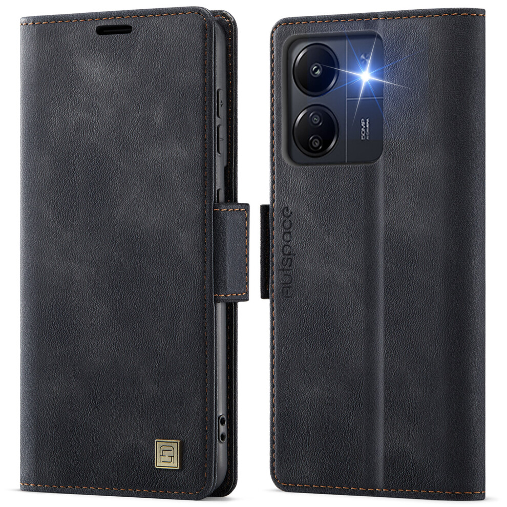 (Black) For Xiaomi Poco C65 4G / Xiaomi Redmi 13C 4G Case Autspace A11 Rfid Blocking Retro Leather Cell Phone Wallet Cover Black 6914286264978