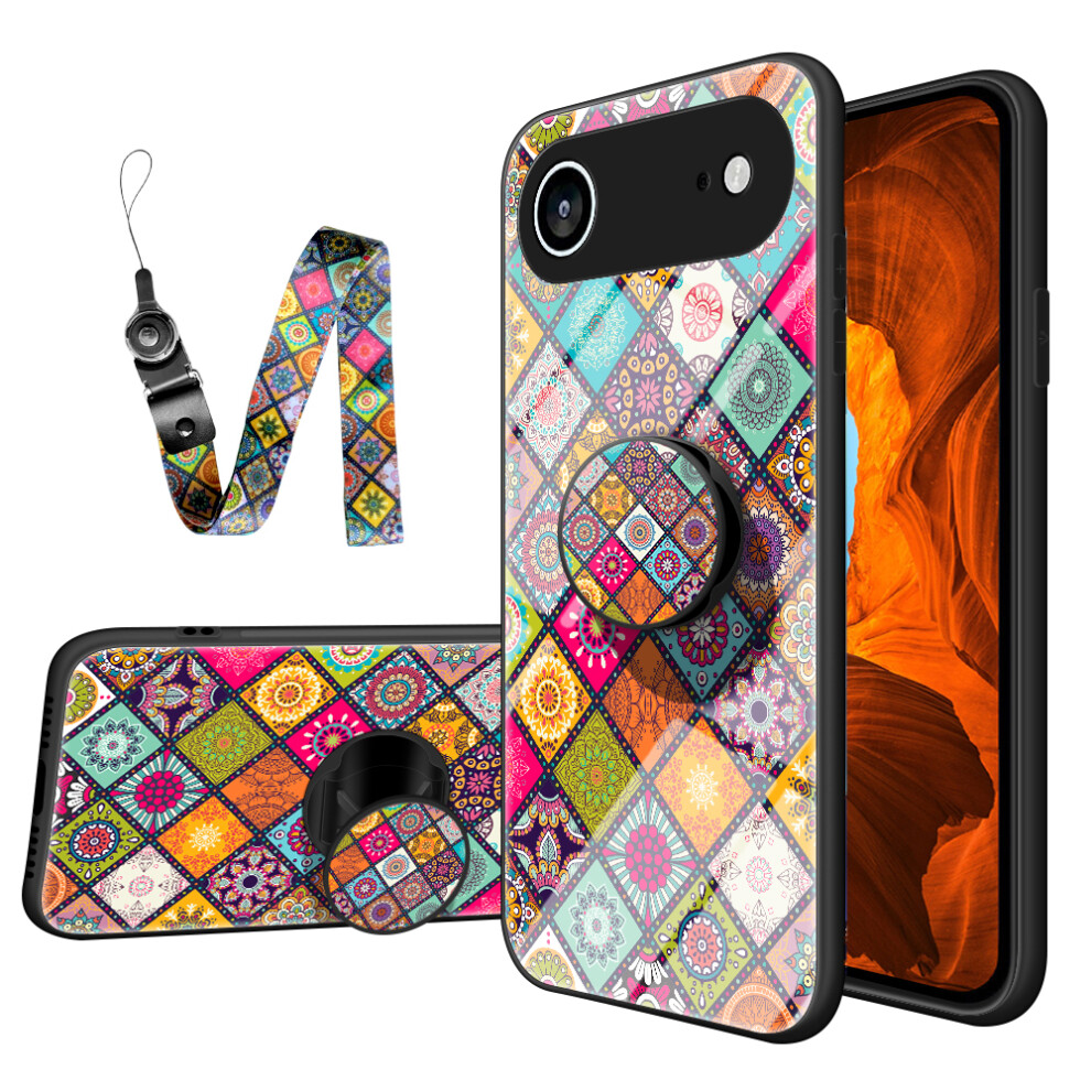 (Color Pattern) For Iphone Air Case Kickstand Ethnic Pattern Tempered Glass Phone Cover With Strap 6914281652138
