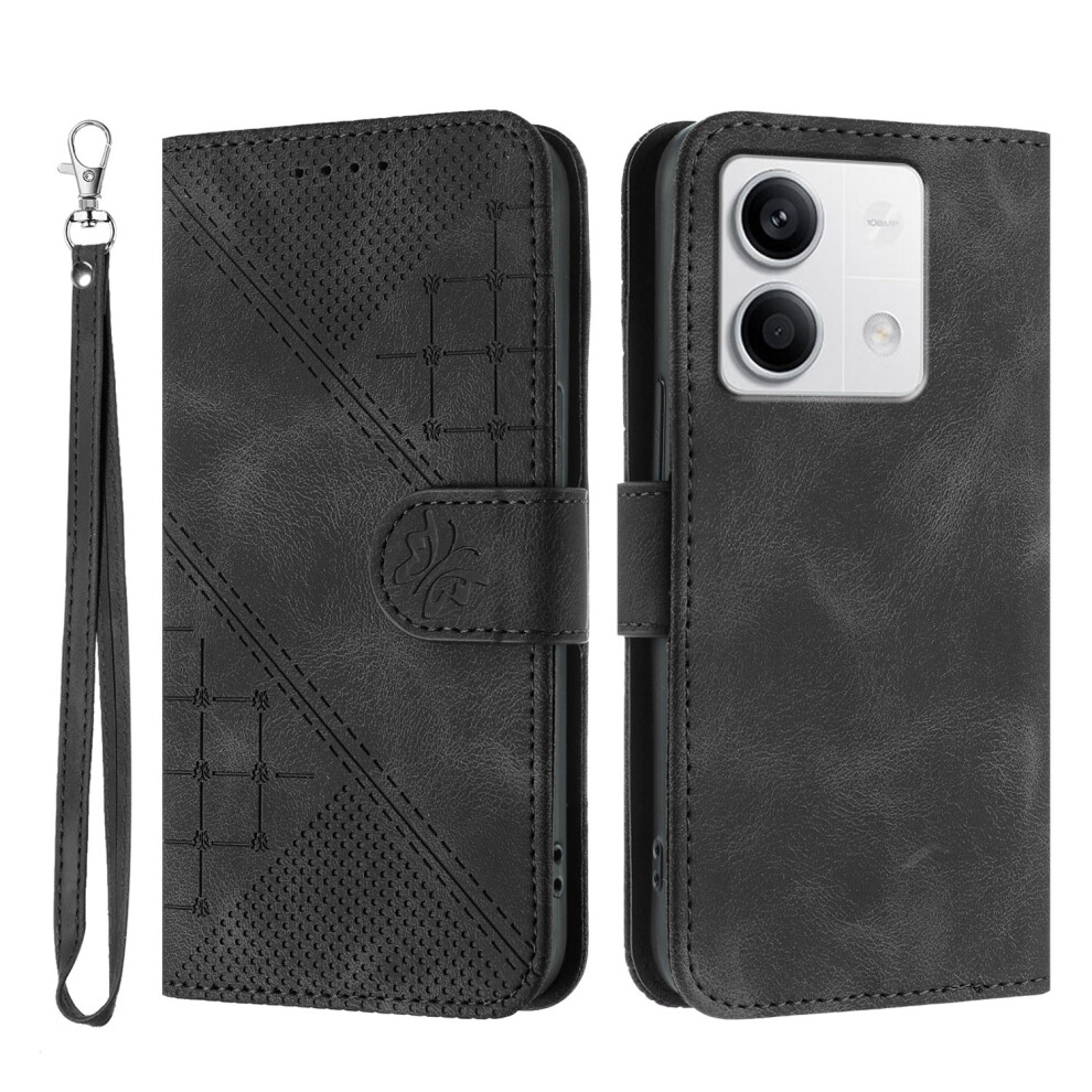 (Black) For Xiaomi Redmi Note 13 5G (China) / Xiaomi Redmi Note 13 5G Leather Wallet Case Butterfly Flower Imprinted Phone Cover With Str Black 6914282727248