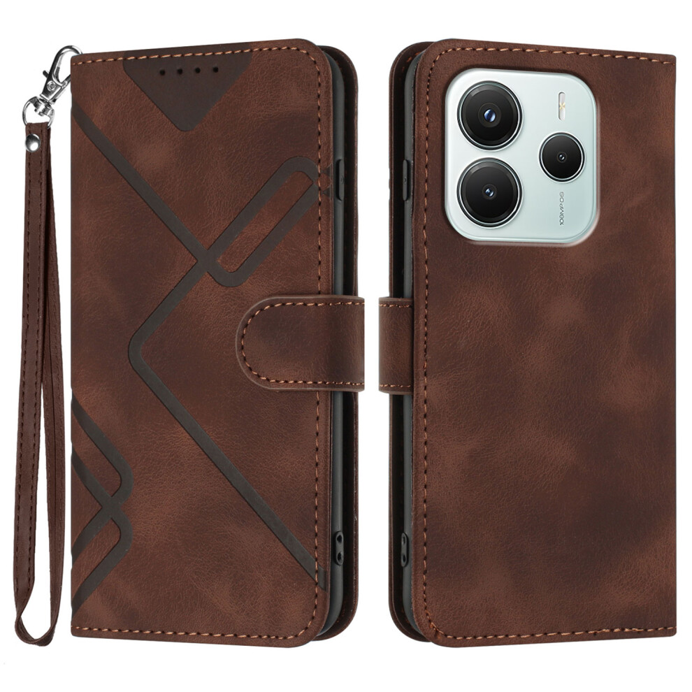 (Brown) For Xiaomi Redmi Note 14 4G (164.84Mm) Wallet Case Line Imprinted Pu Leather Phone Cover With Strap Brown 6914282892144