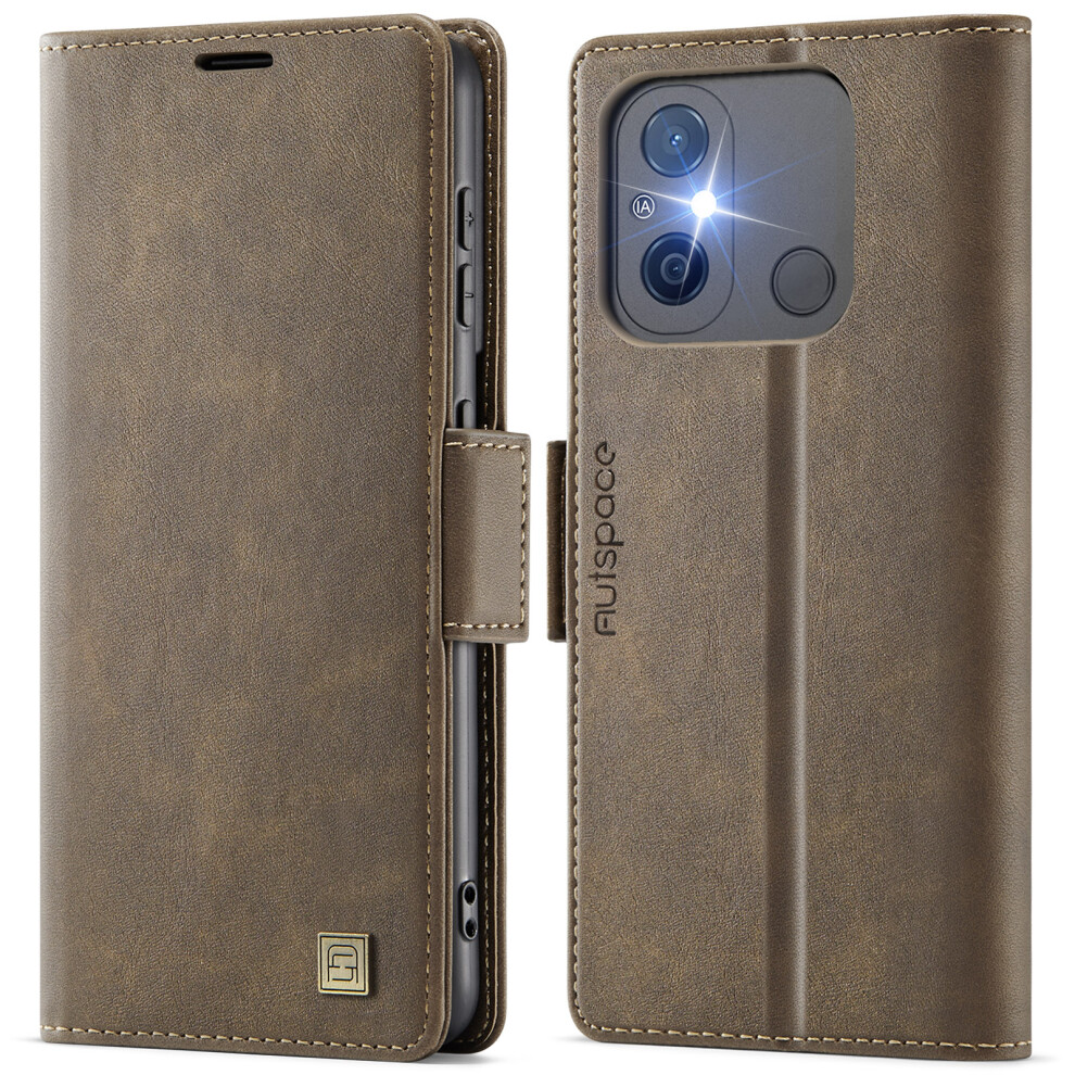 (Brown) For Xiaomi Redmi 12C 4G / Xiaomi Redmi 11A 4G Case Autspace A11 Rfid Blocking Retro Leather Cell Phone Wallet Cover Brown 6914284839284