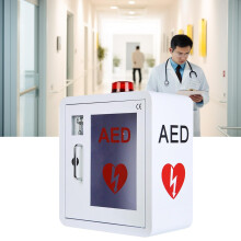 AED Cabinet Compact Surface Mount Defibrillator Storage Cabinet Wall Mounted Alarm System White