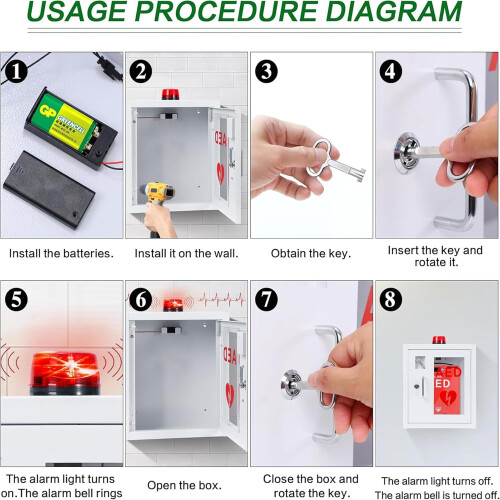 AED Cabinet Compact Surface Mount Defibrillator Storage Cabinet Wall Mounted Alarm System White 2