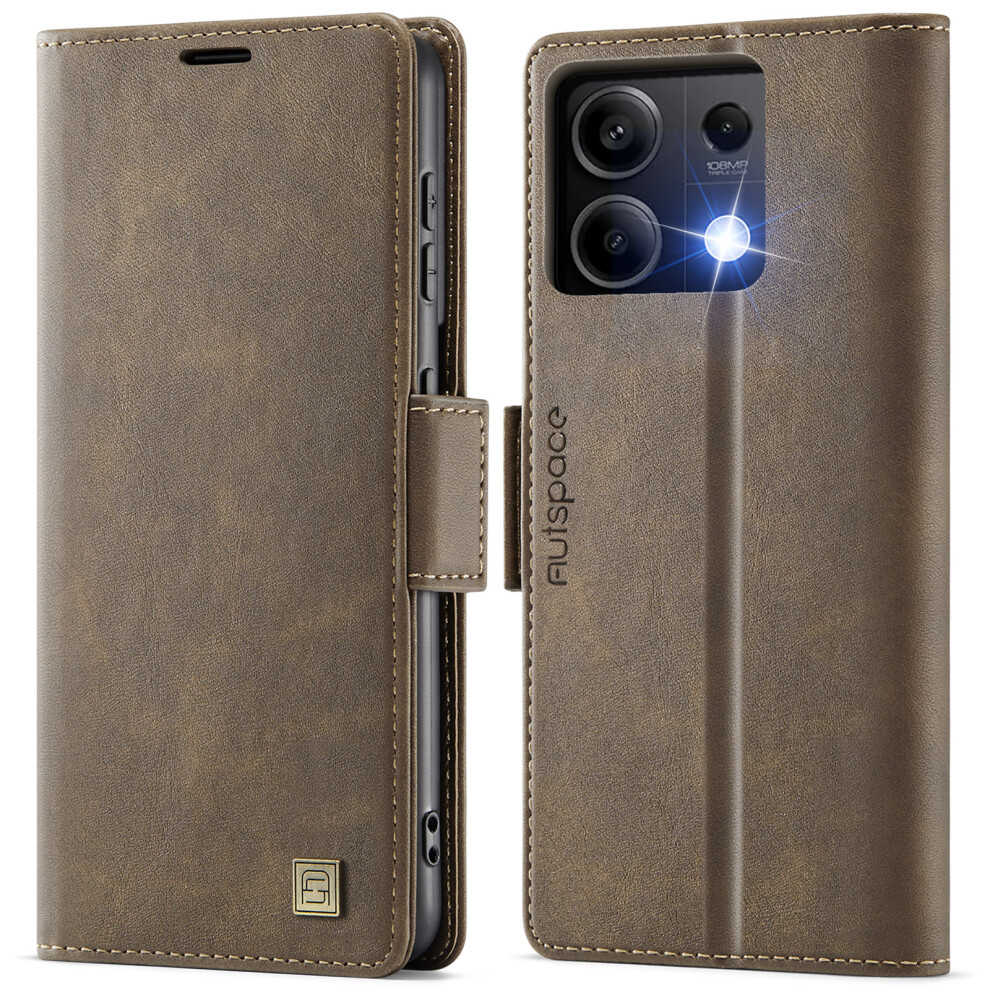 (Brown) For Xiaomi Redmi Note 13 5G Case Autspace A11 Rfid Blocking Retro Leather Cell Phone Wallet Cover Brown 6914289545746