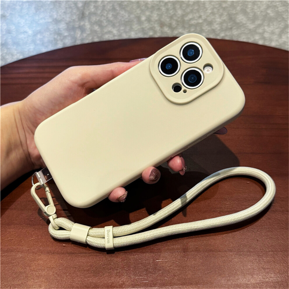 (Antique ) For Iphone 15 Pro Case Precise Cutouts Liquid Silicone + Pc Phone Cover With Wrist Strap White 6914289482133