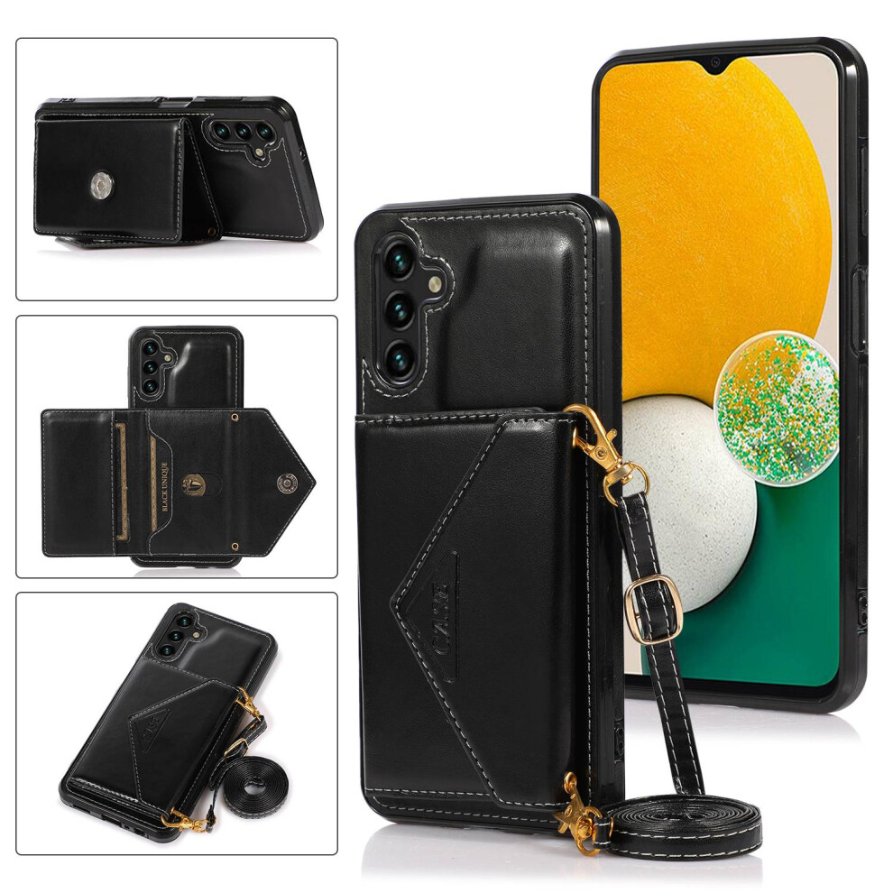 (Black) For Samsung Galaxy A26 5G Cell Phone Case Triangle Lid Card Bag Leather + Tpu Cover With Long Strap Black 6914281999455