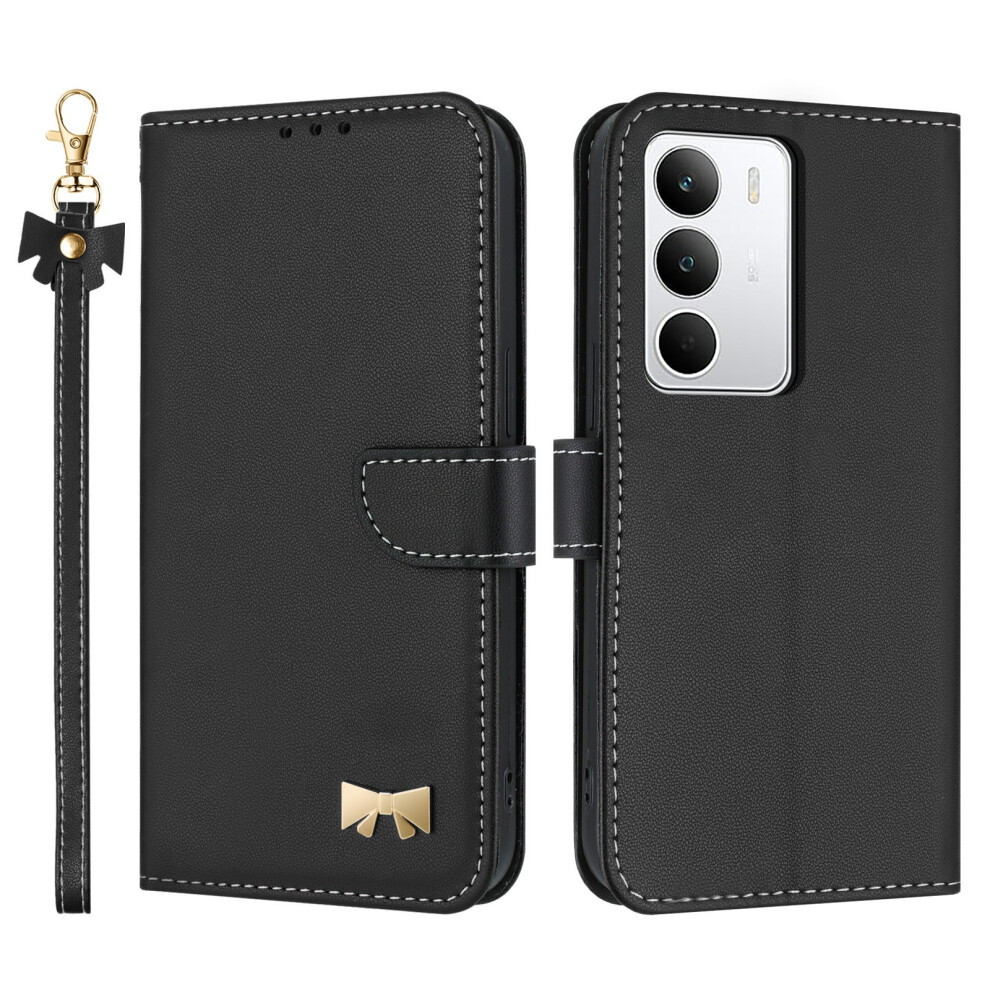 (Black) For Realme C71 4G Case Bowknot Decor Wallet Leather Phone Cover With Wrist Strap Black 6914288292870