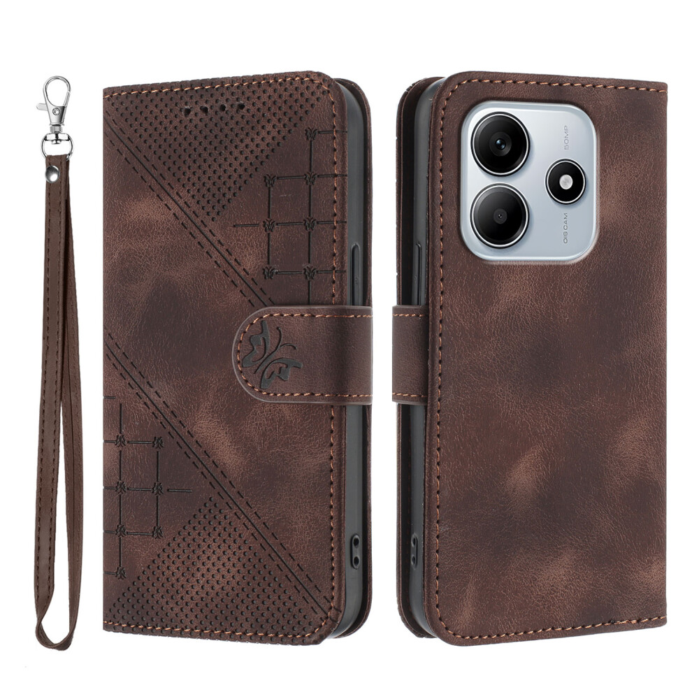 (Coffee) For Xiaomi Redmi Note 14 4G (163.25Mm) Leather Wallet Case Butterfly Flower Imprinted Phone Cover With Strap Brown 6914281672860