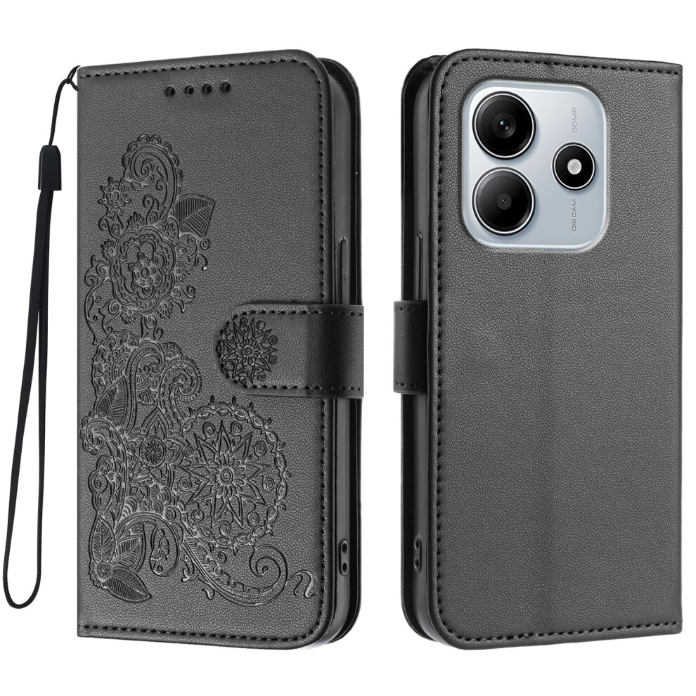 (Black) For Xiaomi Redmi Note 14 4G (163.25Mm) Phone Cases Mandala Flower Leather Wallet Mobile Cover With Strap Black 6914286191557