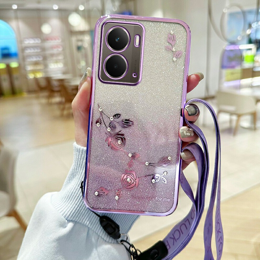 (Purple) For Realme P3 5G Case Flower Pattern Tpu Gradient Phone Cover With Lanyards Purple 6914284049973