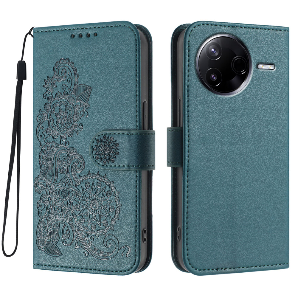 (Blackish ) For Xiaomi Redmi K80 5G / Xiaomi Poco F7 Pro 5G Phone Cases Mandala Flower Leather Wallet Mobile Cover With Strap Green 6914289234596