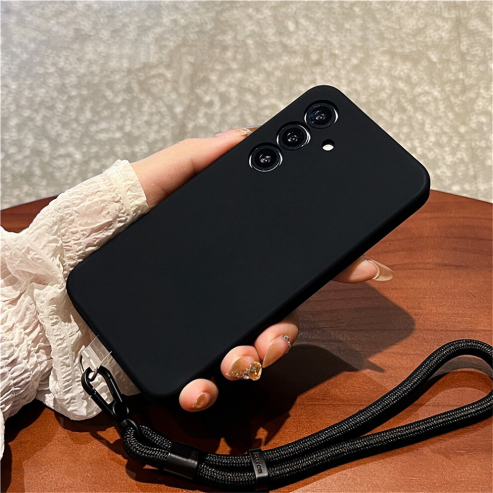 (Black) For Samsung Galaxy S25+ Case Precise Cutouts Liquid Silicone + Pc Phone Cover With Wrist Strap Black 6914286624437