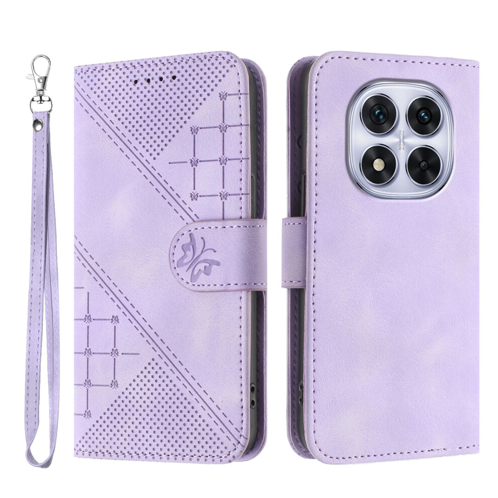 (Purple) For Xiaomi Redmi Note 14 Pro 4G Leather Wallet Case Butterfly Flower Imprinted Phone Cover With Strap Purple 6914289810554