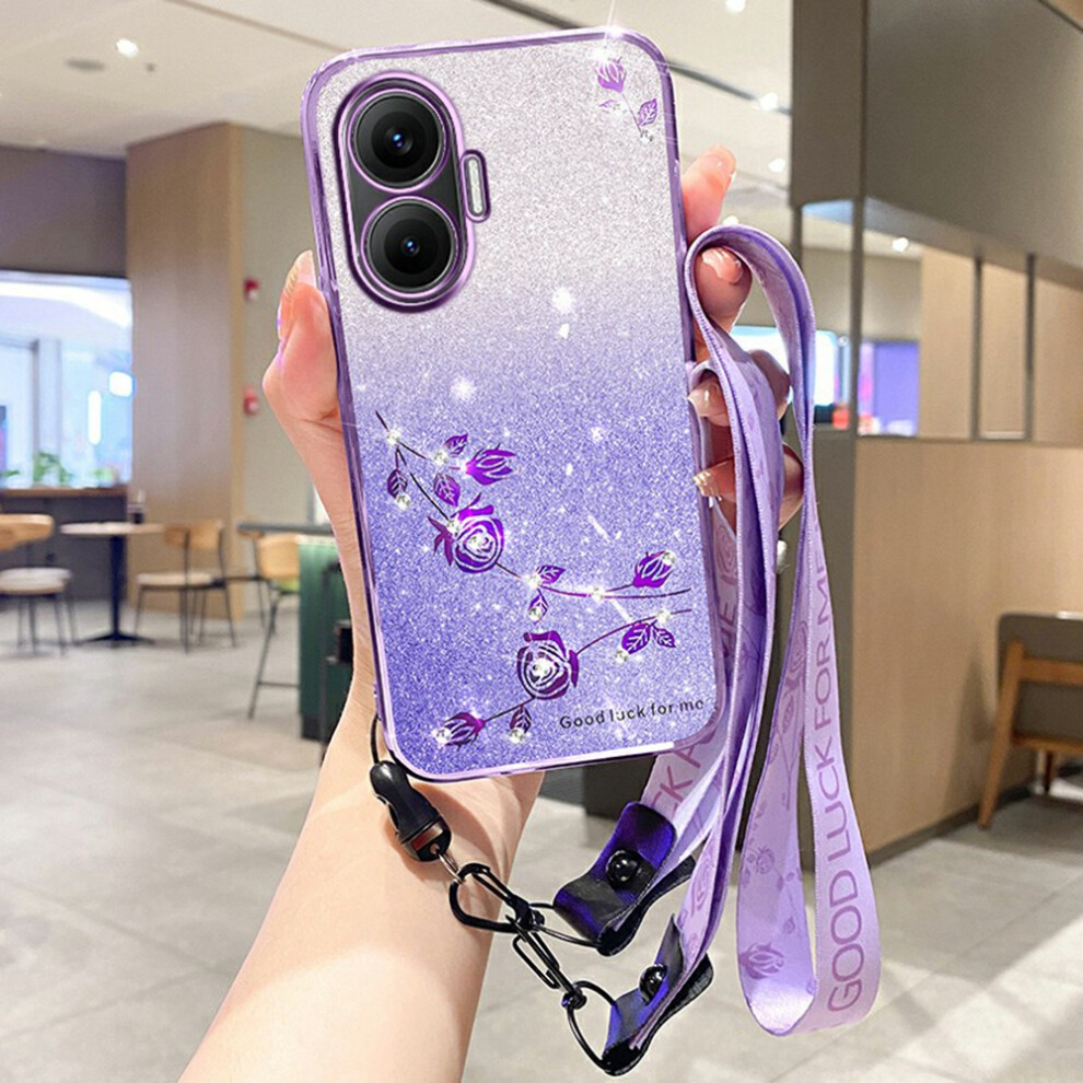(Purple) For Xiaomi Redmi Turbo 4 Pro 5G / Poco F7 5G Case Flower Pattern Tpu Gradient Phone Cover With Lanyards Purple 6914284977030