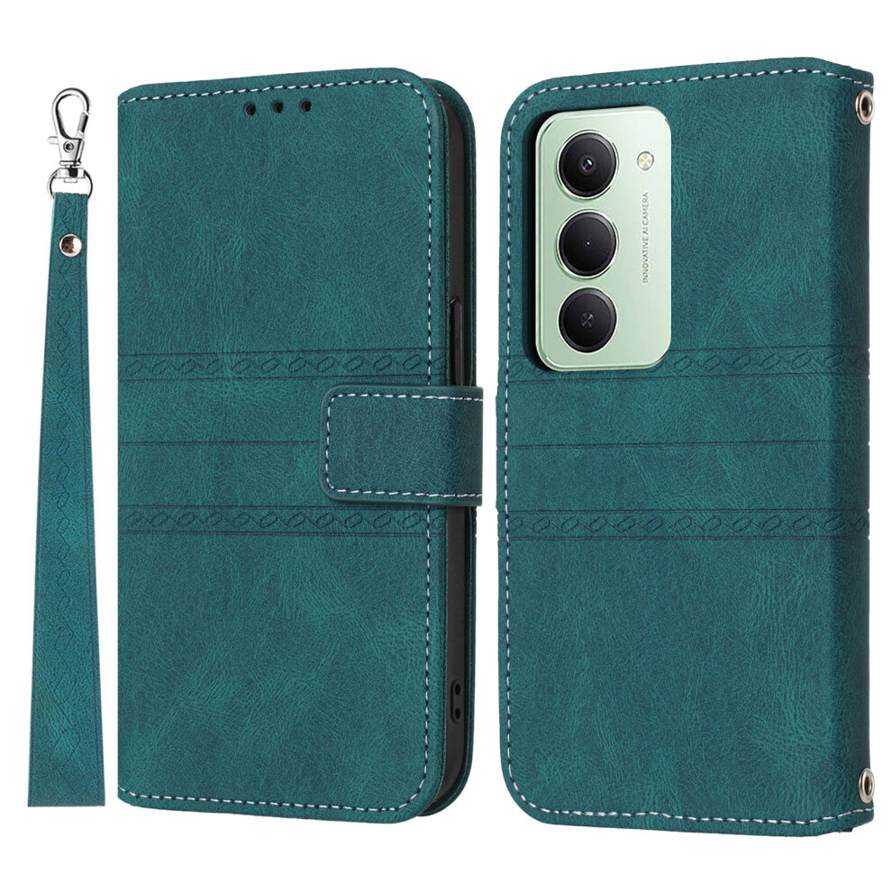 (Blackish ) For Xiaomi Redmi 15 4G (Eu) (171Mm) Case Wallet Skin-Touch Leather Imprinted Phone Cover With Wrist Strap Green 6914286226877