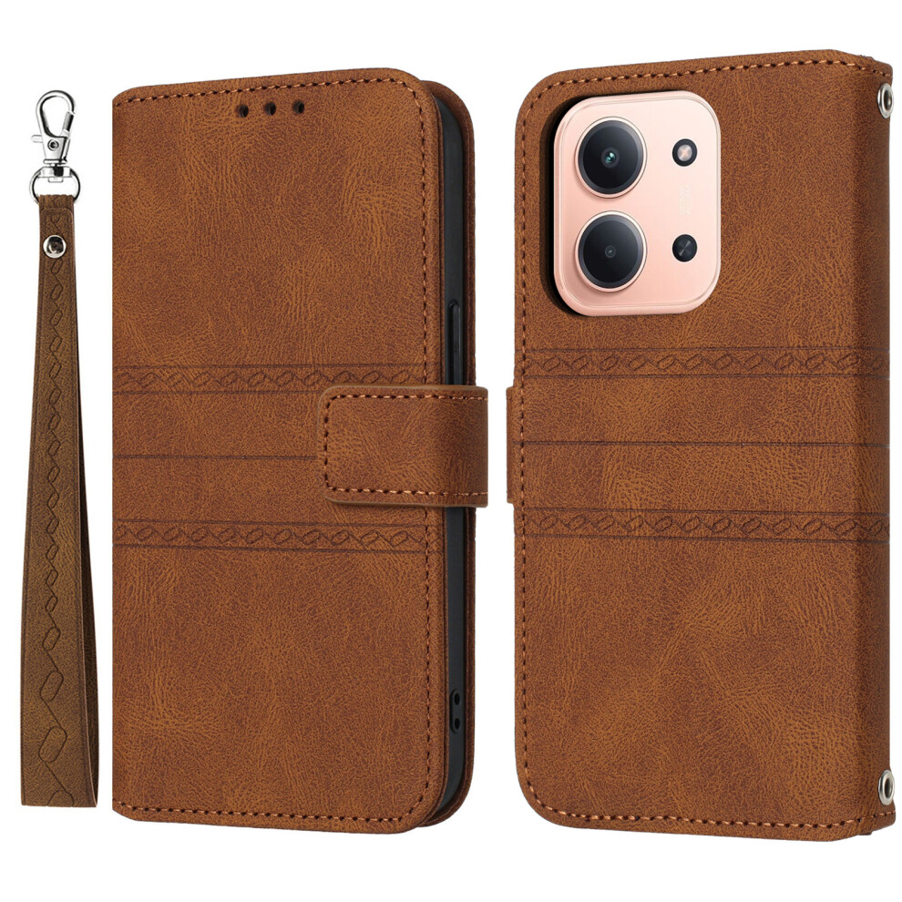 (Brown) For Xiaomi Redmi 15C 4G (Eu) (173Mm) / 15C 5G (Eu) (173Mm) / Poco C85 4G (173Mm) Case Wallet Leather With Wrist Strap Brown 6914282099079