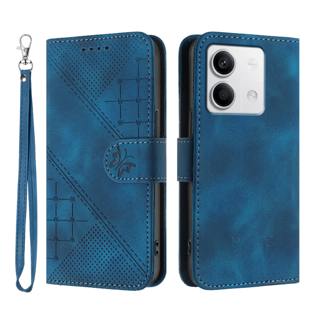 (Royal ) For Xiaomi Redmi Note 13 5G (China) / Xiaomi Redmi Note 13 5G Leather Wallet Case Butterfly Flower Imprinted Phone Cover With Str Blue 6914286040961