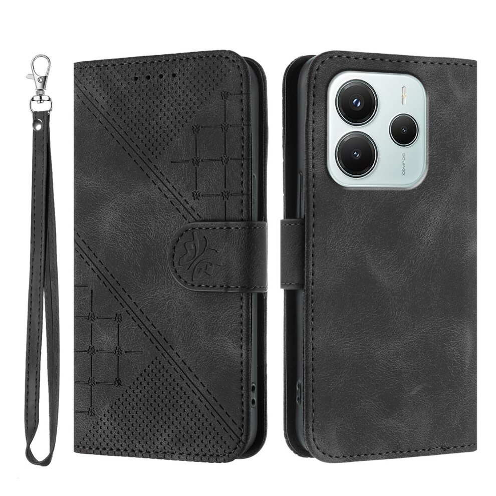 (Black) For Xiaomi Redmi Note 14 4G (164.84Mm) Leather Wallet Case Butterfly Flower Imprinted Phone Cover With Strap Black 6914281903803