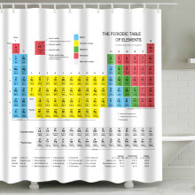 Duschvorhang mit Periodensystem der Elemente, Badezimmerdekoration mit Wissenschaftsmotiv und Digitaldruck, wasserdichtes Polyestergewebe für den