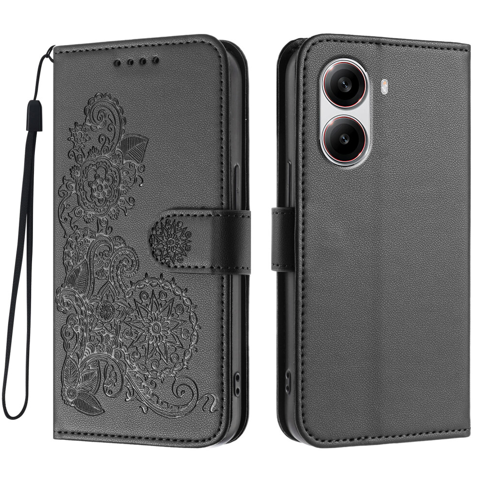 (Black) For Xiaomi Redmi Turbo 4 5G / Xiaomi Poco X7 Pro 5G Phone Cases Mandala Flower Leather Wallet Mobile Cover With Strap Black 6914287543591