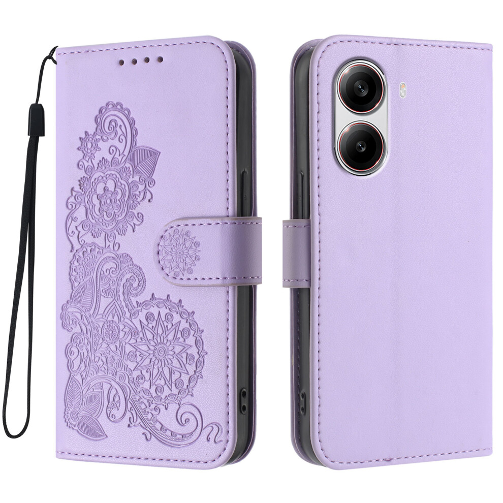 (Purple) For Xiaomi Redmi Turbo 4 5G / Xiaomi Poco X7 Pro 5G Phone Cases Mandala Flower Leather Wallet Mobile Cover With Strap Purple 6914288503365