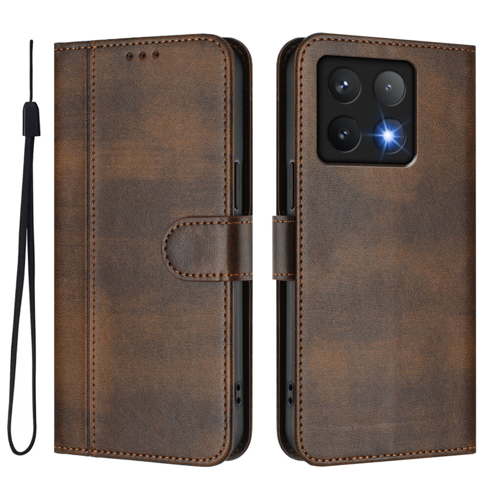 (Brown) For Xiaomi 14T Cases Wallet Stand Retro Texture Leather Phone Cover With Lanyard Brown 6914285446276