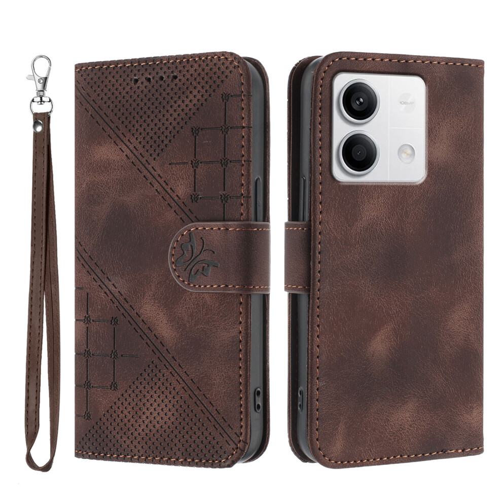 (Coffee) For Xiaomi Redmi Note 13 5G (China) / Xiaomi Redmi Note 13 5G Leather Wallet Case Butterfly Flower Imprinted Phone Cover With Str Brown 6914283494248
