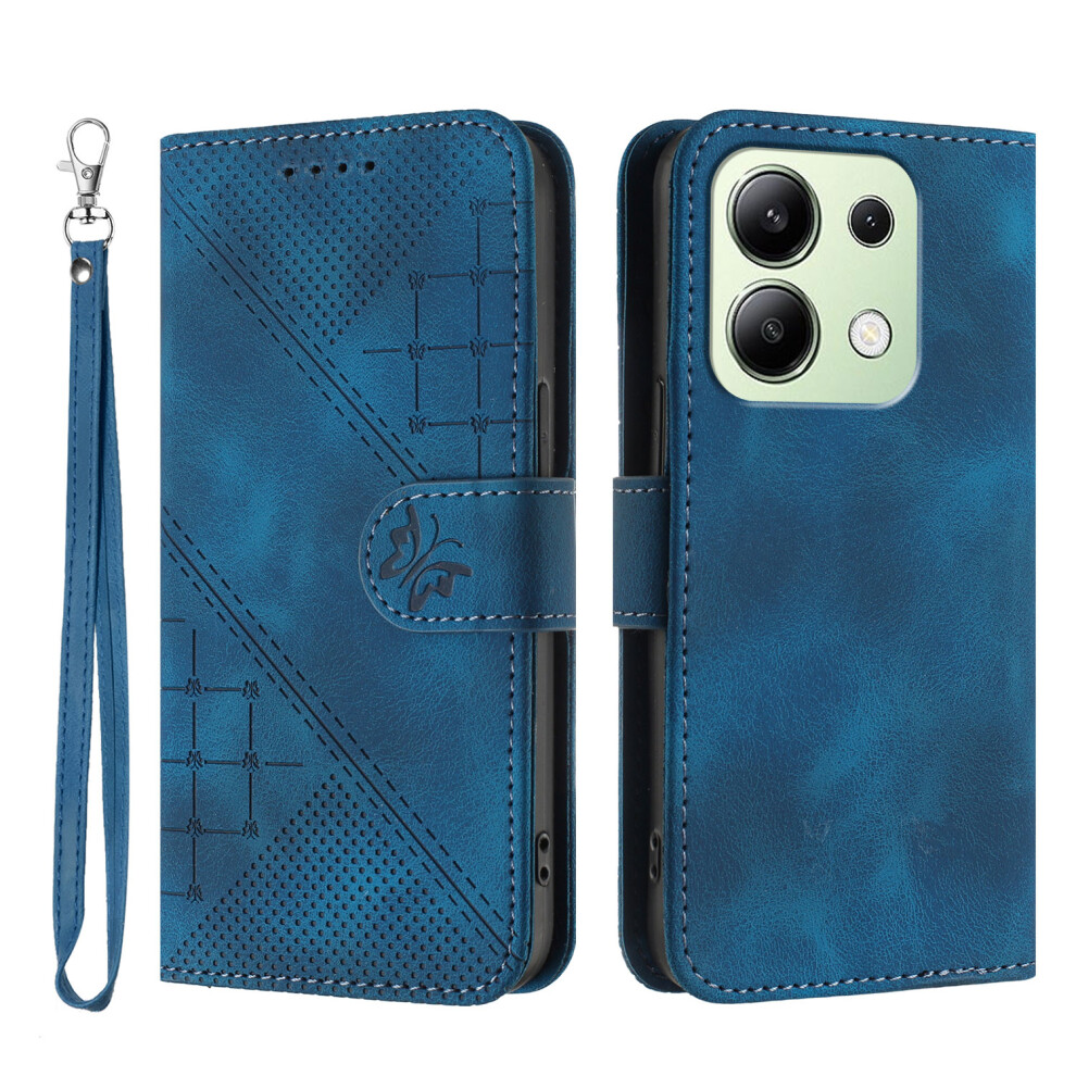 (Royal ) For Xiaomi Redmi Note 13 4G Leather Wallet Case Butterfly Flower Imprinted Phone Cover With Strap Blue 6914283037278