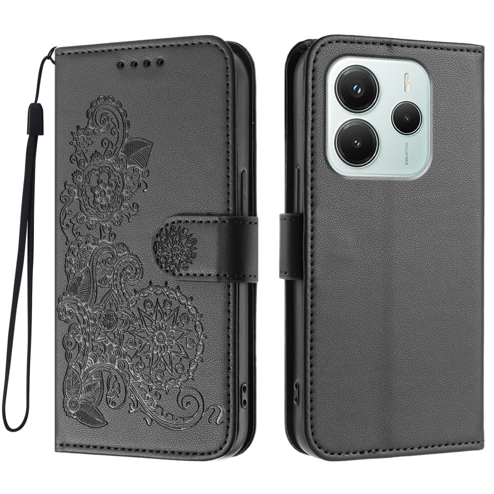 (Black) For Xiaomi Redmi Note 14 4G (164.84Mm) Phone Cases Mandala Flower Leather Wallet Mobile Cover With Strap Black 6914283984695