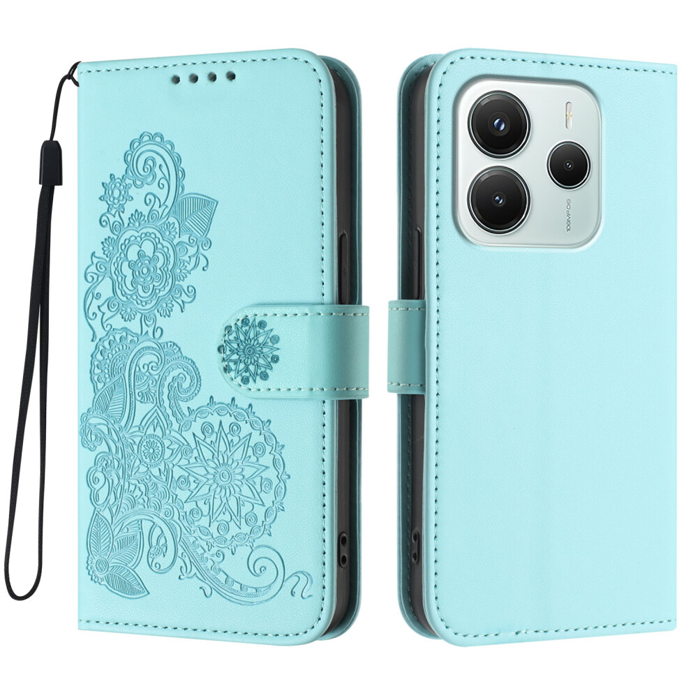 (Light ) For Xiaomi Redmi Note 14 4G (164.84Mm) Phone Cases Mandala Flower Leather Wallet Mobile Cover With Strap Blue 6914283183388