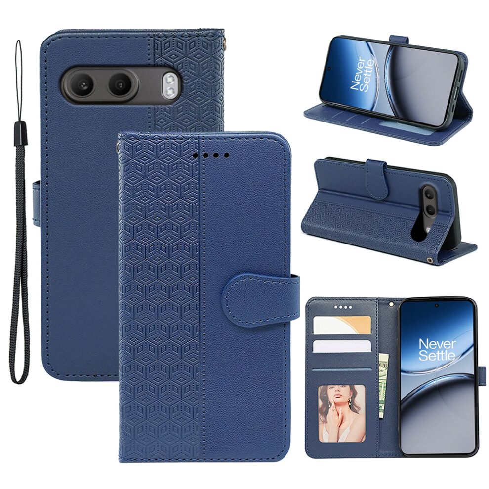 (Blue) For Oneplus Nord 4 Case Anti Scratch Splicing Imprinted Rhombus Leather Phone Cover Blue 6914285837241