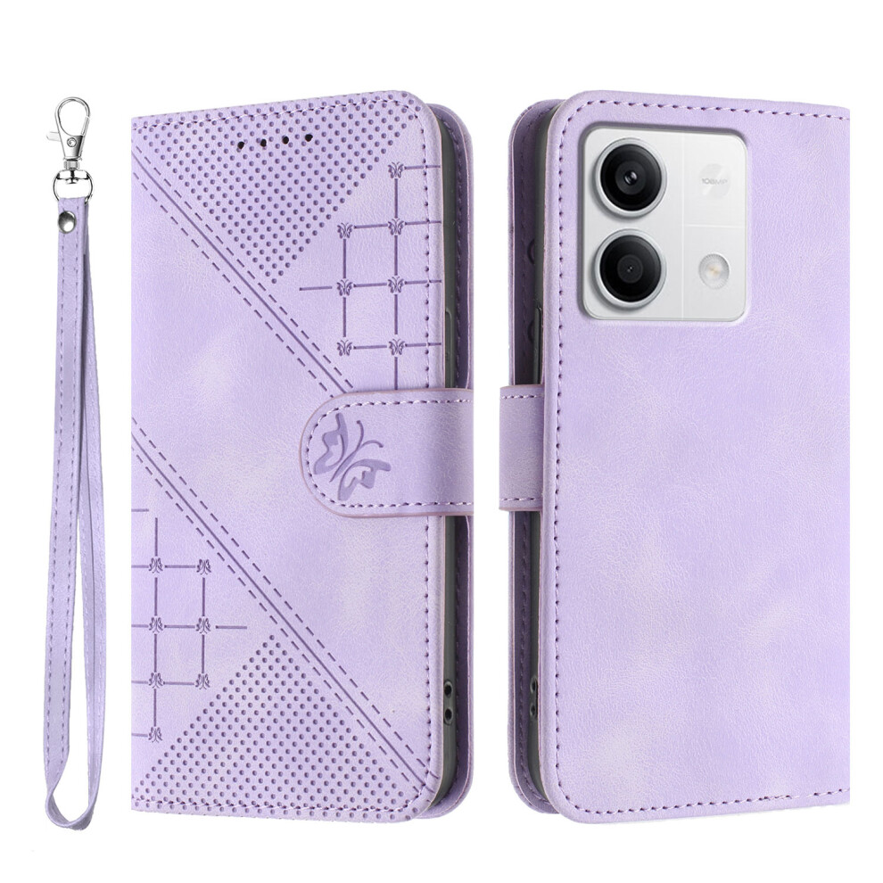 (Purple) For Xiaomi Redmi Note 13 5G (China) / Xiaomi Redmi Note 13 5G Leather Wallet Case Butterfly Flower Imprinted Phone Cover With Str Purple 6914287326934