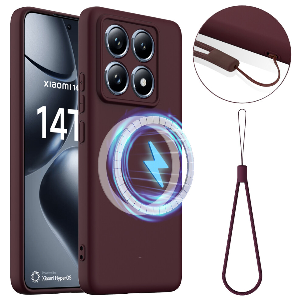 (Wine ) For Xiaomi 14T Pro Case Compatible With Magsafe Anti-Drop Liquid Silicone Phone Cover Red 6914289292343