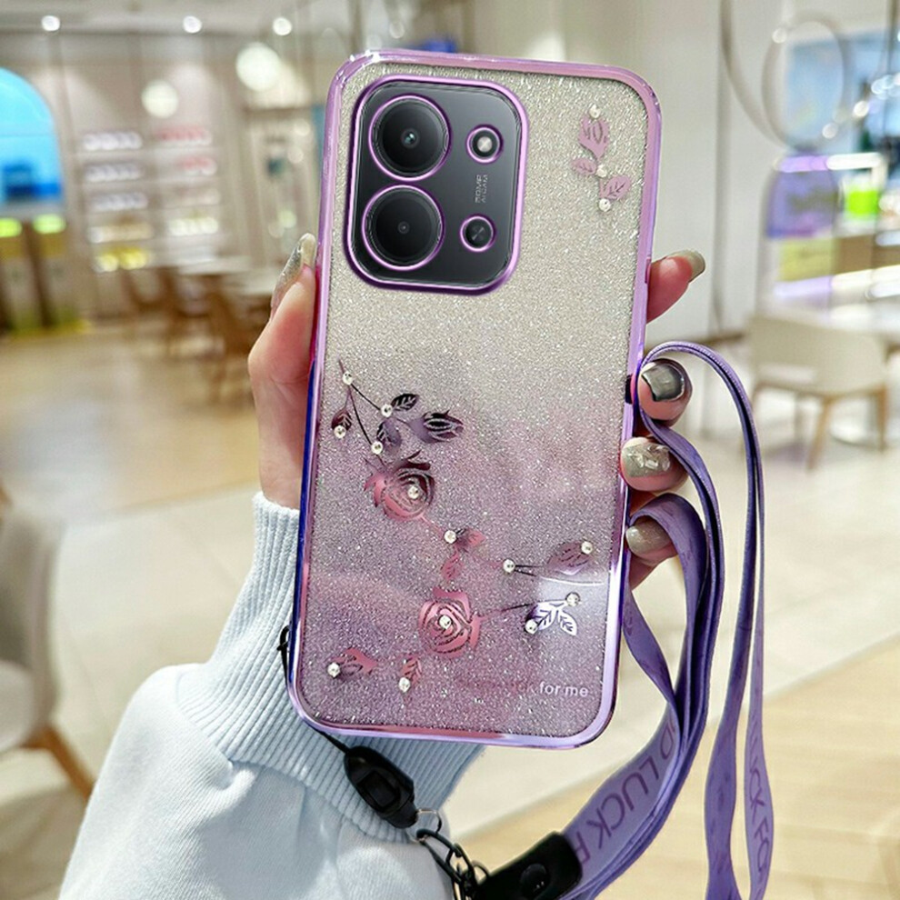 (Purple) For Xiaomi Redmi 15C 4G (Global) (171Mm) / Poco C85 4G (171Mm) Case Flower Pattern Tpu Gradient Phone Cover With Lanyards Purple 6914280677415