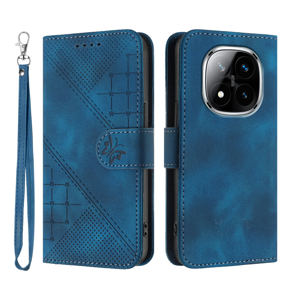 (Royal ) For Xiaomi Redmi Note 14 Pro+ 5G / Xiaomi Redmi Note 14 Pro 5G Leather Wallet Case Butterfly Flower Imprinted Phone Cover With St Blue 6914283351947