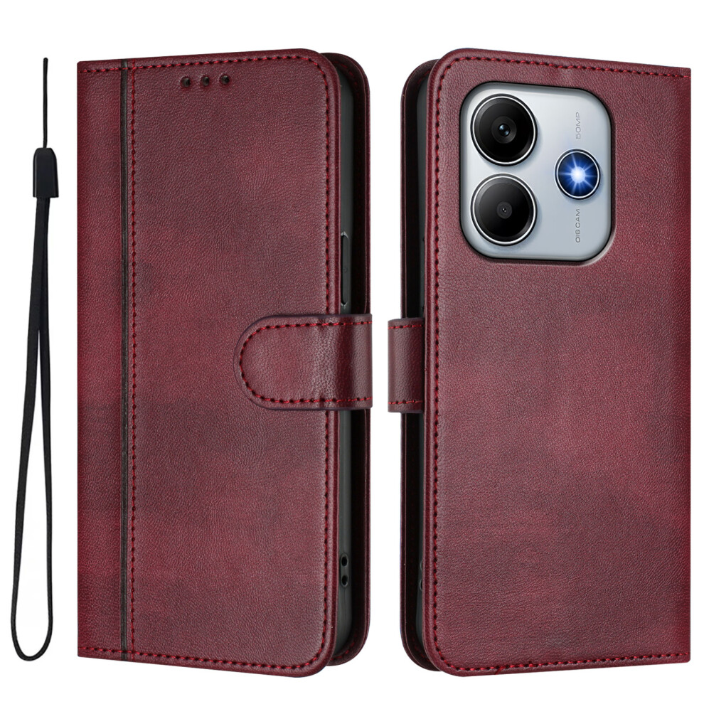 (Wine ) For Xiaomi Mi Note 14 4G (164.84Mm) Cases Wallet Stand Retro Texture Leather Phone Cover With Lanyard Red 6914284036553