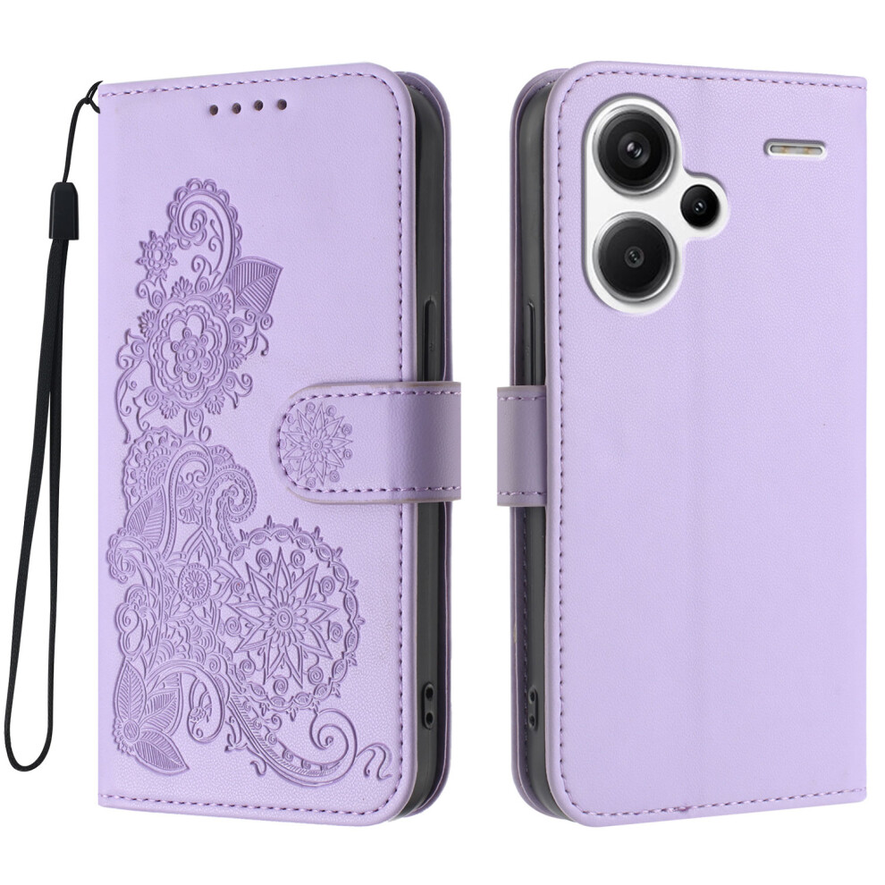 (Purple) For Xiaomi Redmi Note 13 Pro+ 5G Phone Cases Mandala Flower Leather Wallet Mobile Cover With Strap Purple 6914282654612