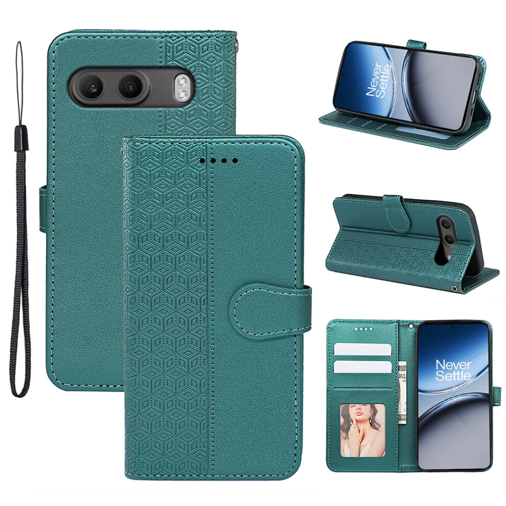 (Green) For Oneplus Nord 4 Case Anti Scratch Splicing Imprinted Rhombus Leather Phone Cover Green 6914280345239