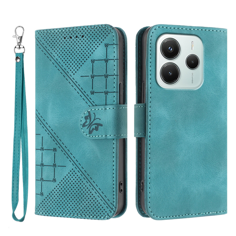 (Light ) For Xiaomi Redmi Note 14 4G (164.84Mm) Leather Wallet Case Butterfly Flower Imprinted Phone Cover With Strap Blue 6914287937871