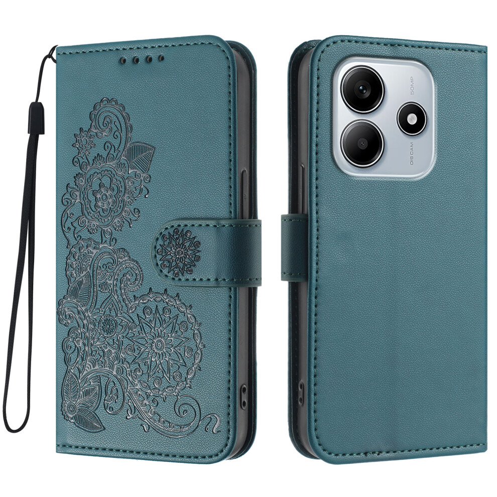 (Blackish ) For Xiaomi Redmi Note 14 4G (163.25Mm) Phone Cases Mandala Flower Leather Wallet Mobile Cover With Strap Green 6914285177941