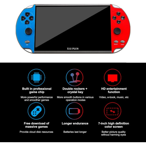 Console de jogos portátil retrô multifuncional, 16 GB de memória, tela LCD colorida de 7,1 polegadas, compatível com mais de 10.000 jogos, 2
