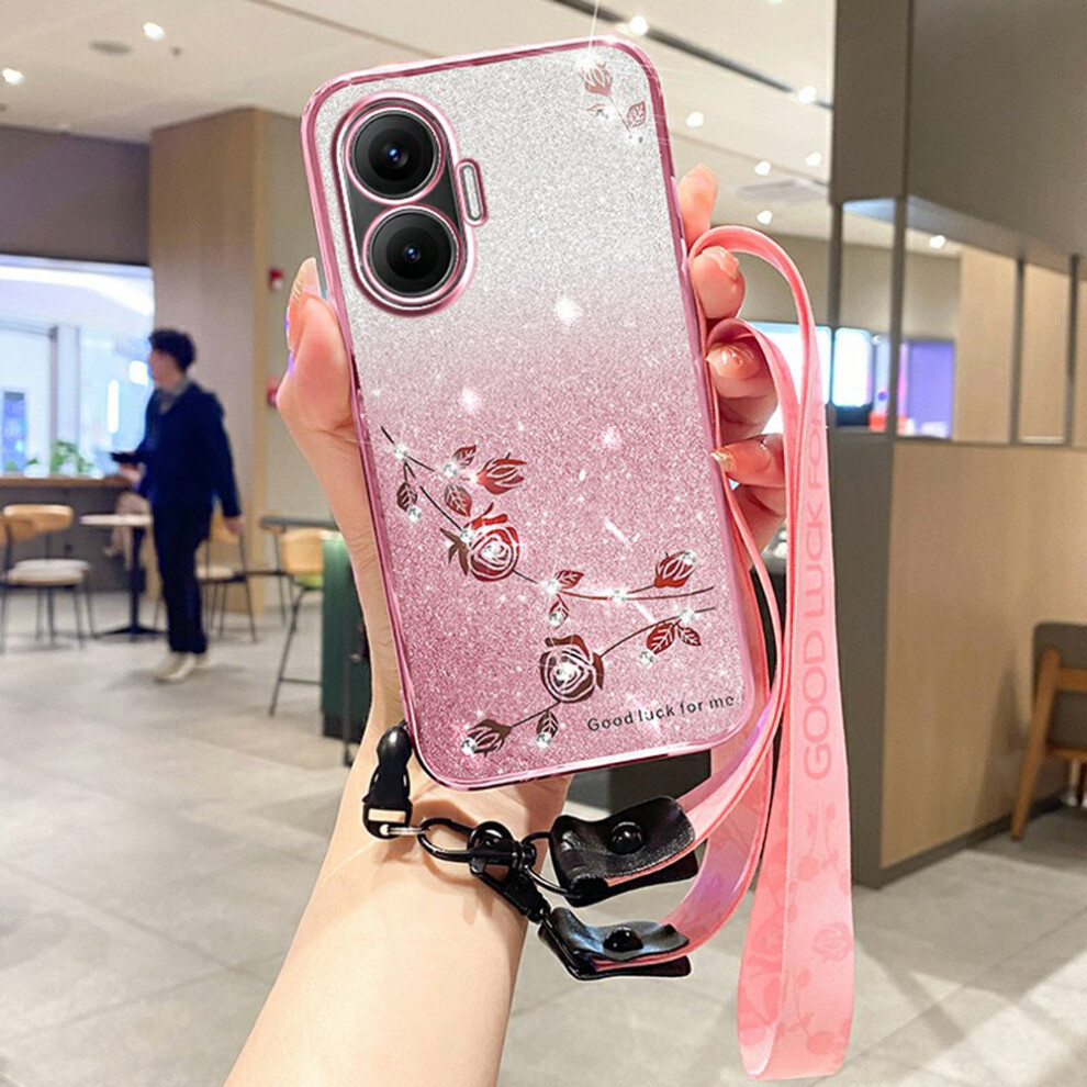 (Rose ) For Xiaomi Redmi Turbo 4 Pro 5G / Poco F7 5G Case Flower Pattern Tpu Gradient Phone Cover With Lanyards Gold 6914288565080